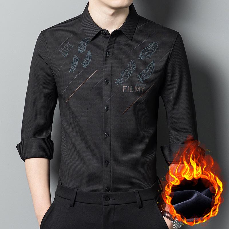 

Мужская флисовая рубашка зимняя молодежная мода с принтом на лацканах плотная рубашка деловая мужская одежда 58-190