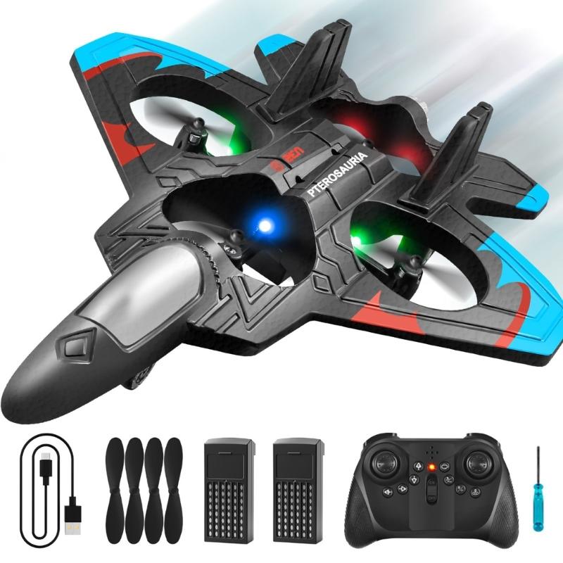 Remote Control Foam Jet Fighter Stunt Plane with LED Lights Perfect for Kids and Teens Ages 6-14