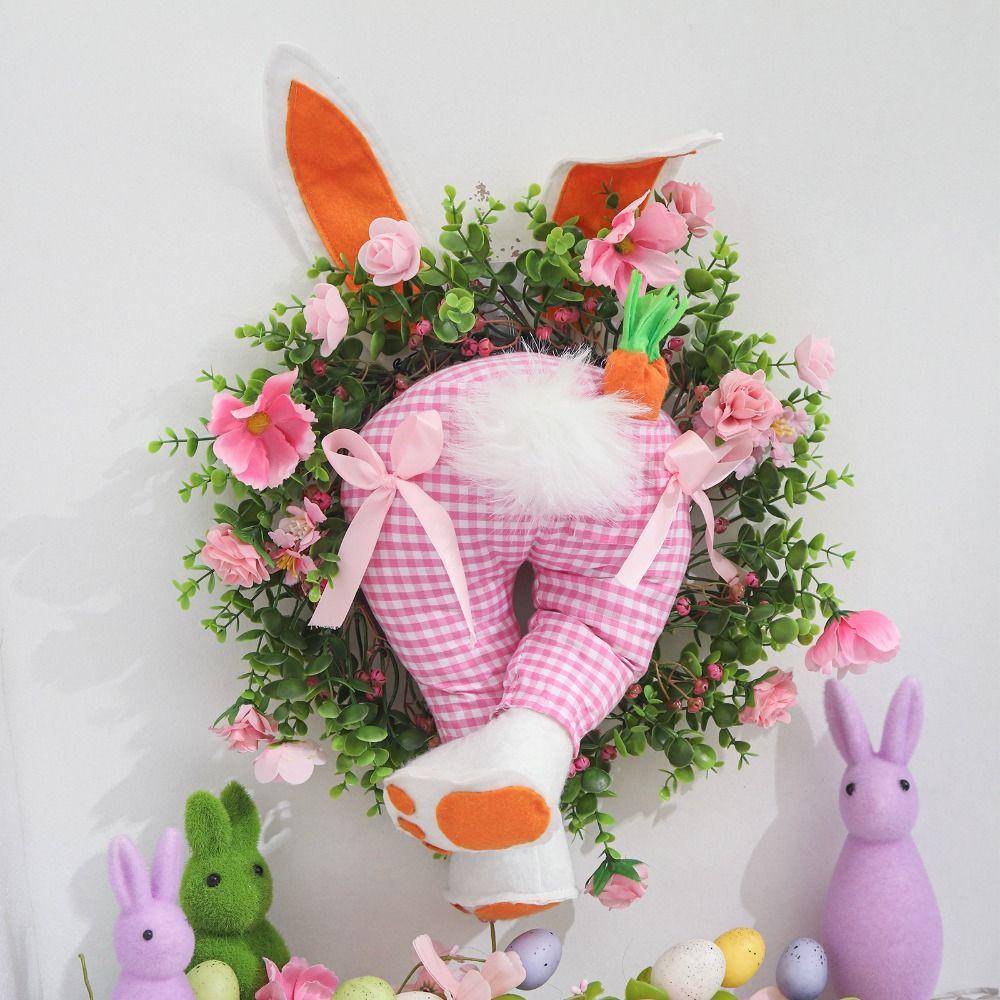 Realistic Design Easter Bunny Wreath Fresh Decoration Reusable Material Realistic Wreath Bunny Bottom Wreath Indoor Decoration
