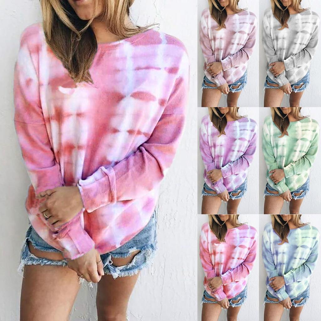 Women's Casual Contrast Color Long Sleeve Top Pullover Sweatshir