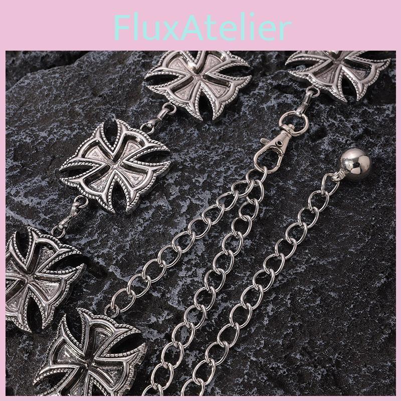 Style Retro Metal Waist Belt With Engraved Cross For Streetwear And Casual Looks
