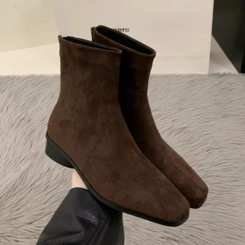 Fashion Women Short Suede Flats Heeled Boots Designer Classical Woman Shoes 2025 Fad New Trends Pumps Winter Chelsea Ankle Boots Mujer