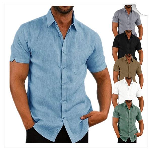 Sommer-Herrenmode-Kurzarmhemd, einfarbiges Business-Casual-Knopf-Leinenhemd