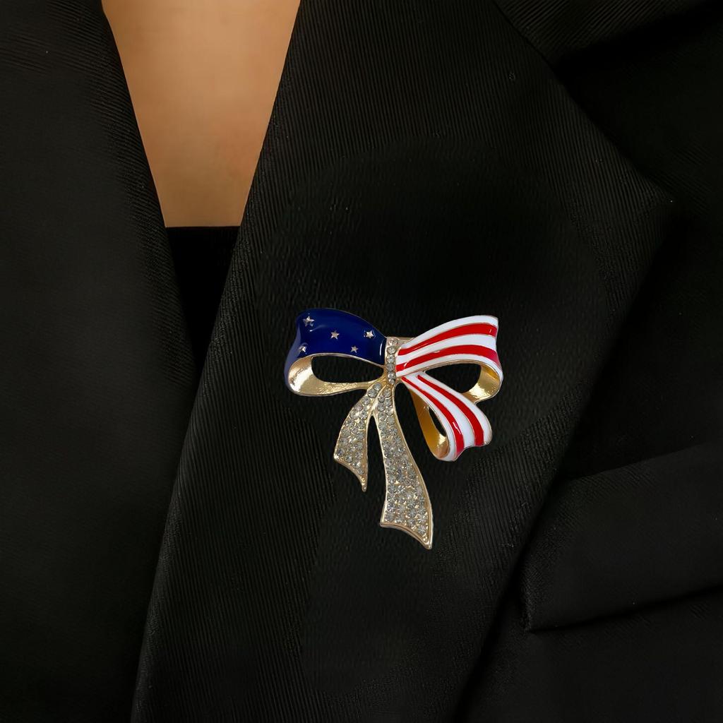 American Flag Election Bow Brooch - Striped Flower Accessory