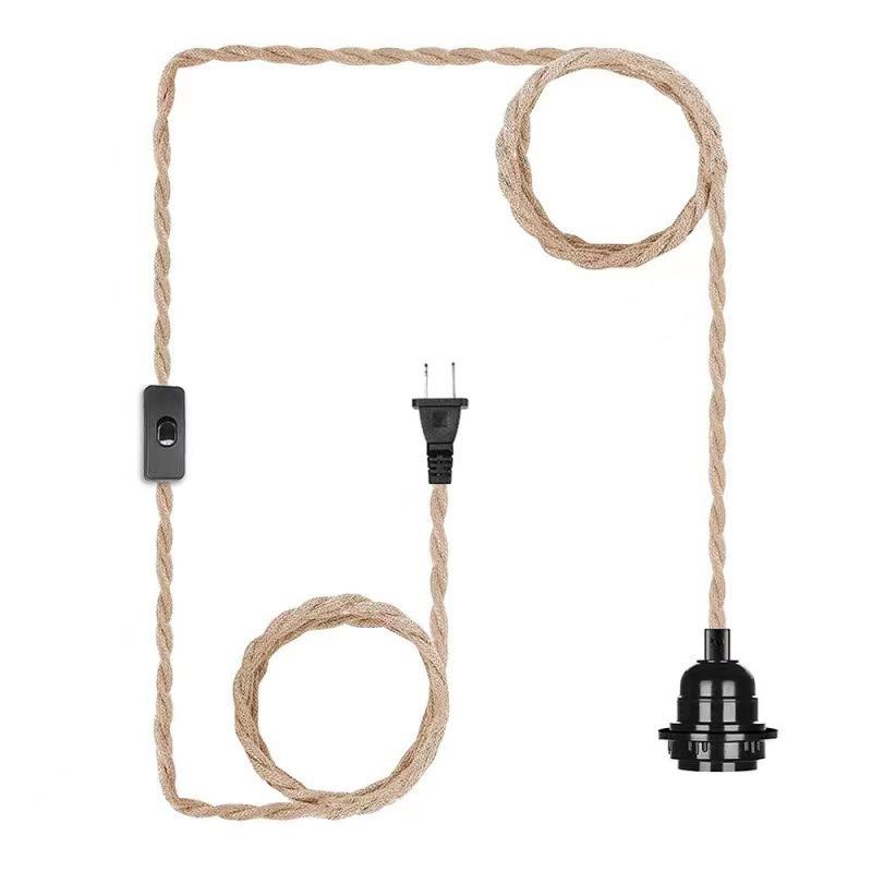 Stromkabel Pendelleuchte 2M 2,5M 4M Hanfseil Kabel E26 E27 Lampenfassung EU-Stecker mit Schalterkabel Edison Glühbirnenfassung Kabel Heiß