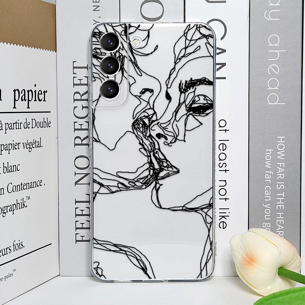 Abstract Line Face Aesthetic Clear Phone Case for Samsung Galaxy S24 S23 Ultra S22 Plus S21 FE S20 5G Soft Silicone Cover Fundas