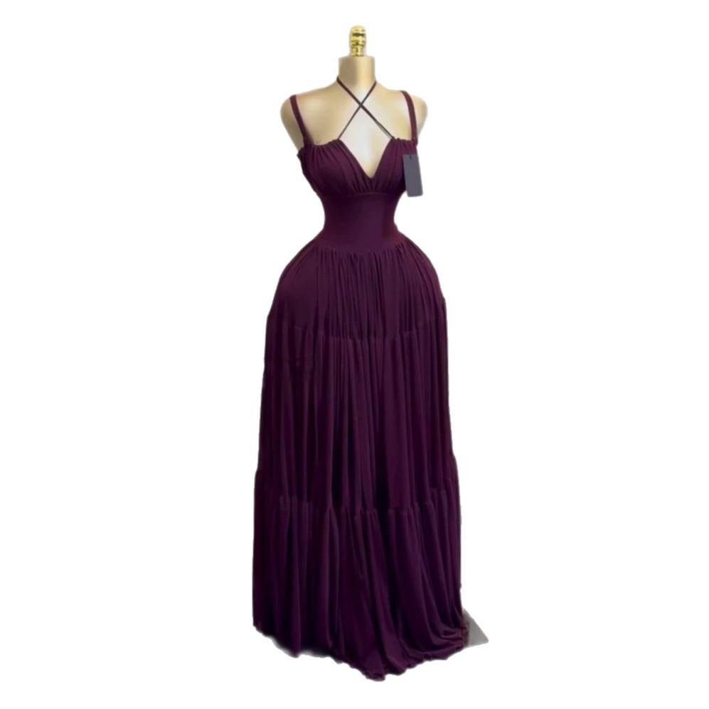 European and American women's clothing summer new sexy temperament pleated seaside vacation style long suspender dress