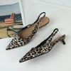 Fashion Luxury Brand Women Low Heels Shoes Leopard Print Comfort Work Slingback Footwear Summer Fashion Pointed Lady Mules Sandals