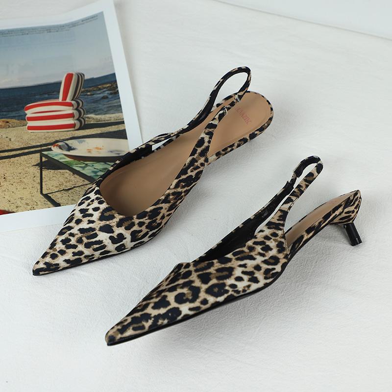 Fashion Luxury Brand Women Low Heels Shoes Leopard Print Comfort Work Slingback Footwear Summer Fashion Pointed Lady Mules Sandals