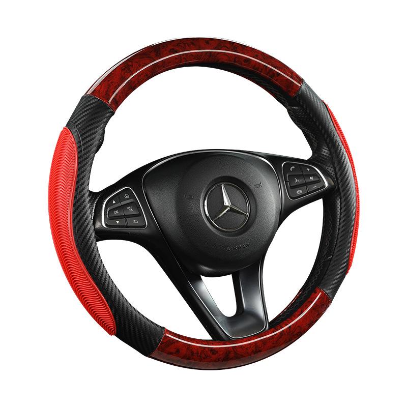 Steering Wheel Cover with Wood Grain & Carbon Fiber Trim for Volkswagen Sagitar & Magotan