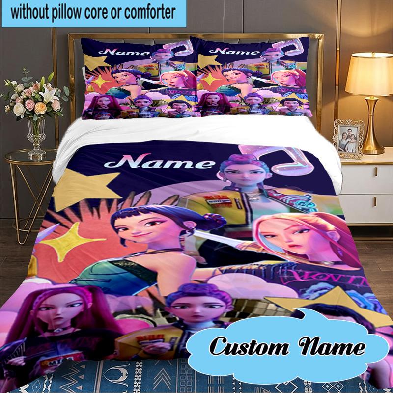 Custom Name 3PCS Music Stars KPop Demon Bedding Set Including 1pc Duvet Cover And 2pcs Pillowcases for Bedroom, Dormitory Gift Home Decor