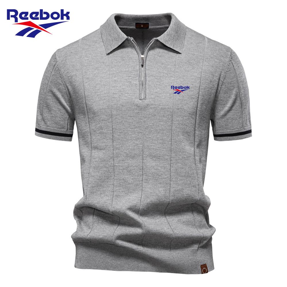 Reebok 2026 Spring/Summer Embroidered New Men's Business Casual Woolen Polo Shirt, Flip Collar Knitted Polo Shirt, Short Sleeve