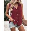 IHUASU Women's Fashion Casual Solid Color Print V-Neck Sleeveless   Blouses & Shirts