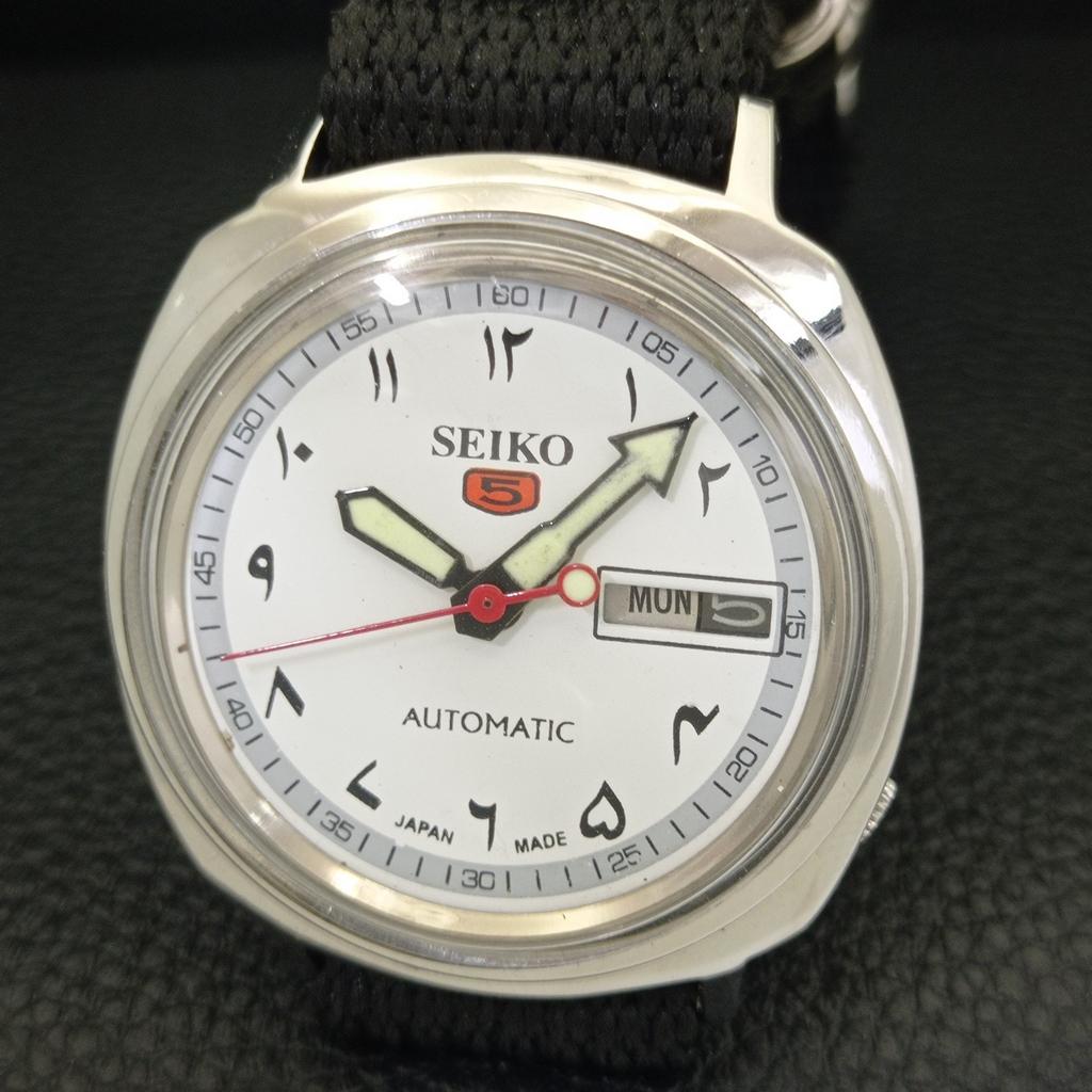 SEIKO 5 AUTOMATIC JAPAN MENS 6619A VINTAGE ARABIC WHITE DIAL WATCH a702443-5 R124-a702443