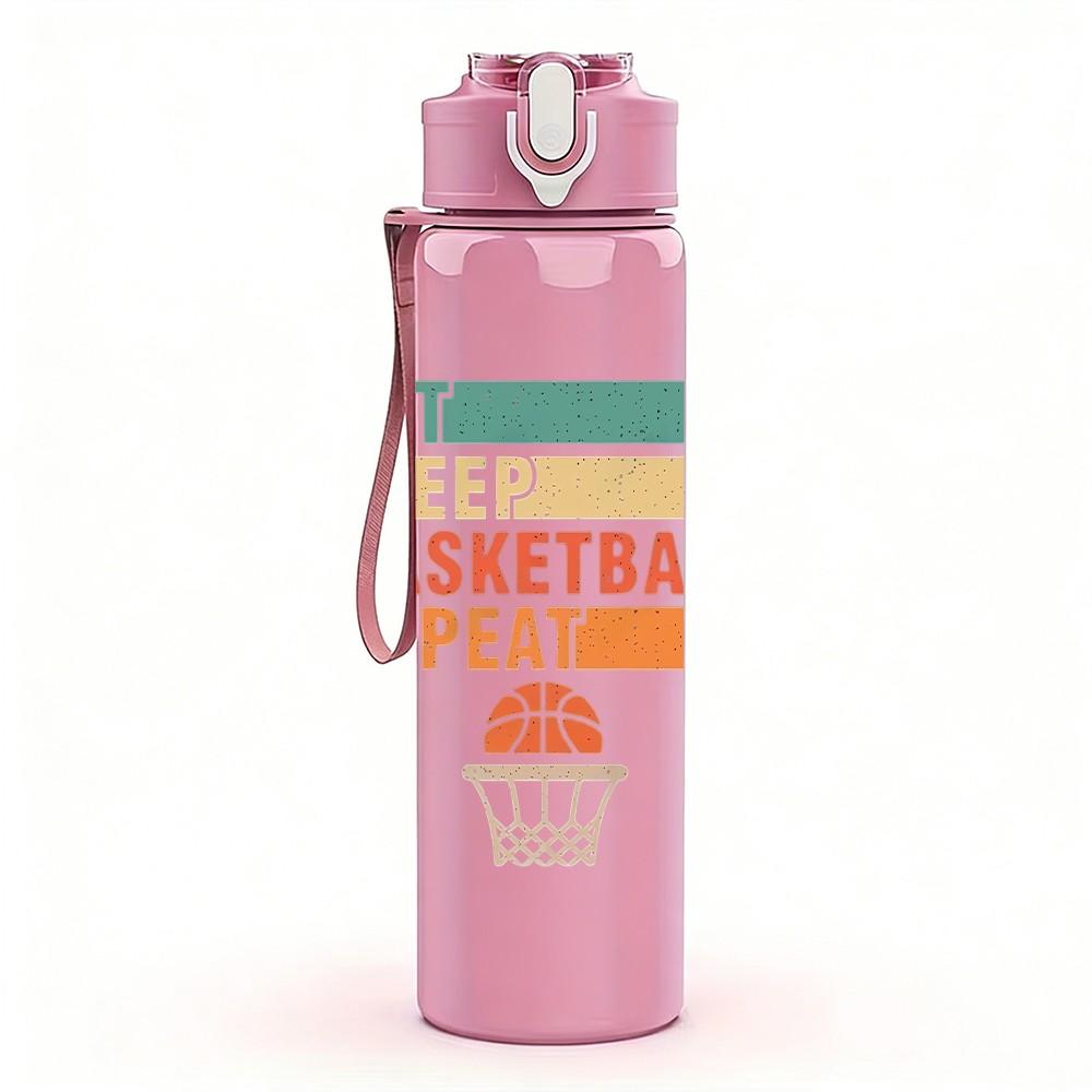 1PC Basketball Slogan Text Print 750ml Color Plastic Sports Water Bottle Leakproof Flip Straw Lid Suitable for Sports Office Home Use