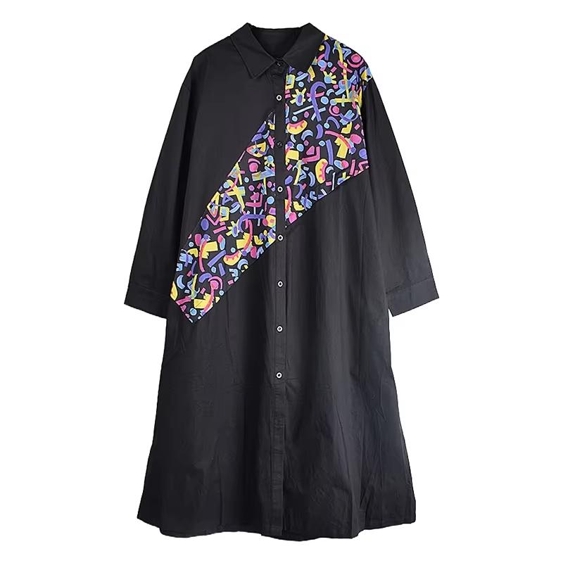 Xitao Contrast Color Patchwork Pocket Turn-down Collar Dress GMM1230