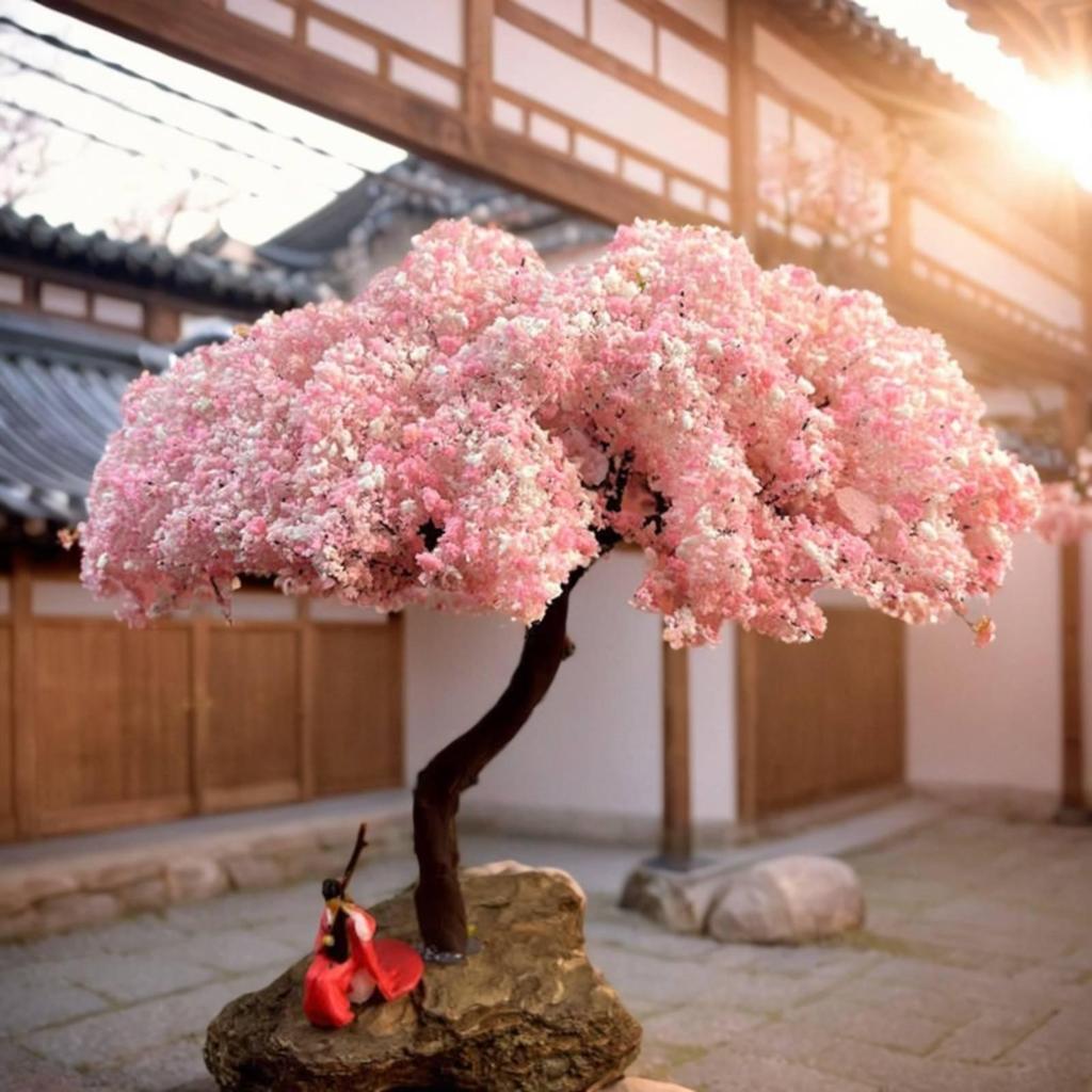 Miniature Cherry Blossom Tree Model Fine Workmanship Flowering Pink Blossoms