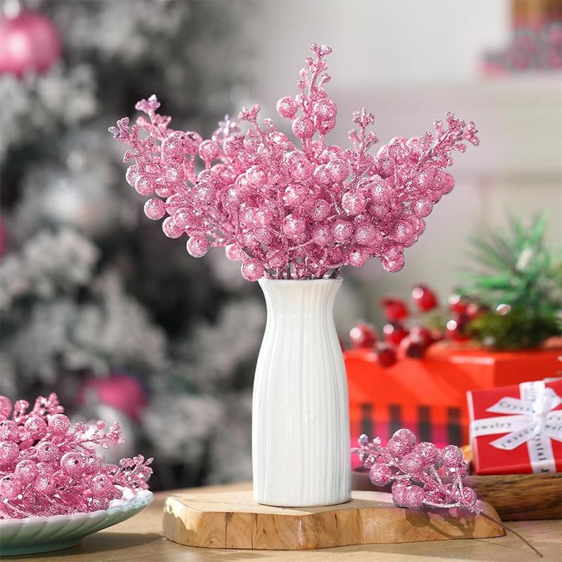 5/10Pcs Christmas Decor Artificial Glitter Berry Artificial Flower Bouquet Christmas Tree Decor Home New Year 2026 Navidad Decor