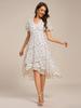 Ever-Pretty Women's Short Sleeve V-Neck Ruffled Floral Asymmetrical Midi Wedding Guest Dress