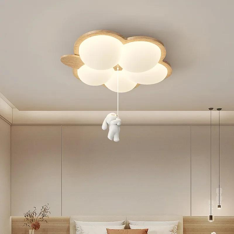 Creative LED Chandelier for Children's Room Nursery Boys and Girls Creative Cloud Ceiling Lamp Walnut Wood Colour Smart Lighting