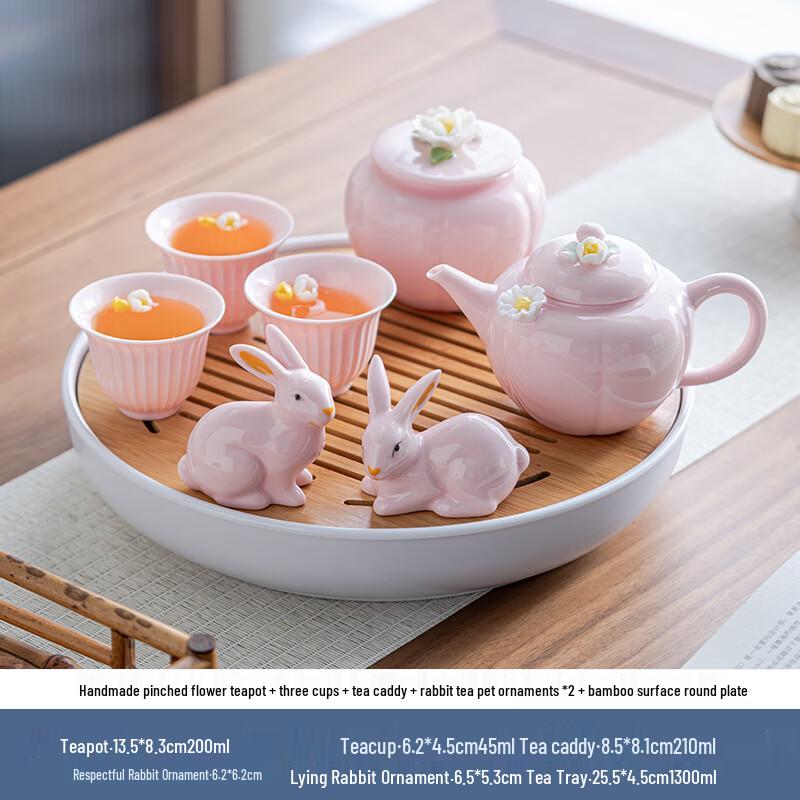 Aiyiqixuan Dehua White Porcelain Hand-Pinched Flower Tea Set 12 Pumpkin Pot 7-piece Set + Round Plate