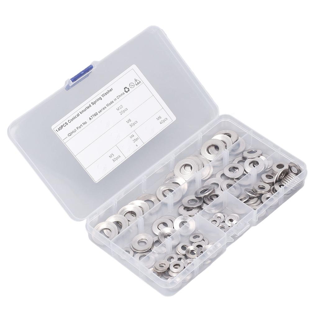 140Pcs 5 Types Knurled Conical Spring Washer Stainless Steel Serrated Conical Spring Washer M4 M5 M6 M8 M10