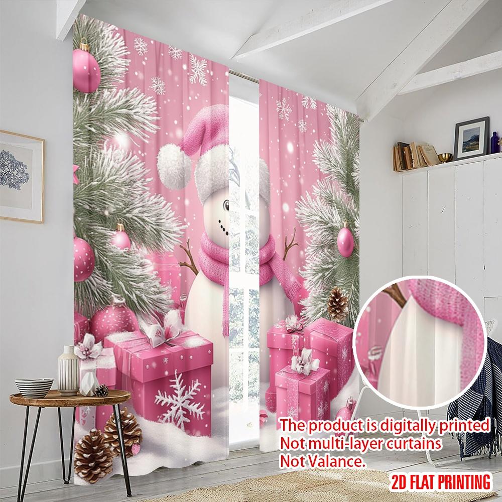 2pcs,2D plane printing Popular Curtains Cute Snowman Pink Christmas Gifts (3) Durable Polyester (without rod) Versatile All