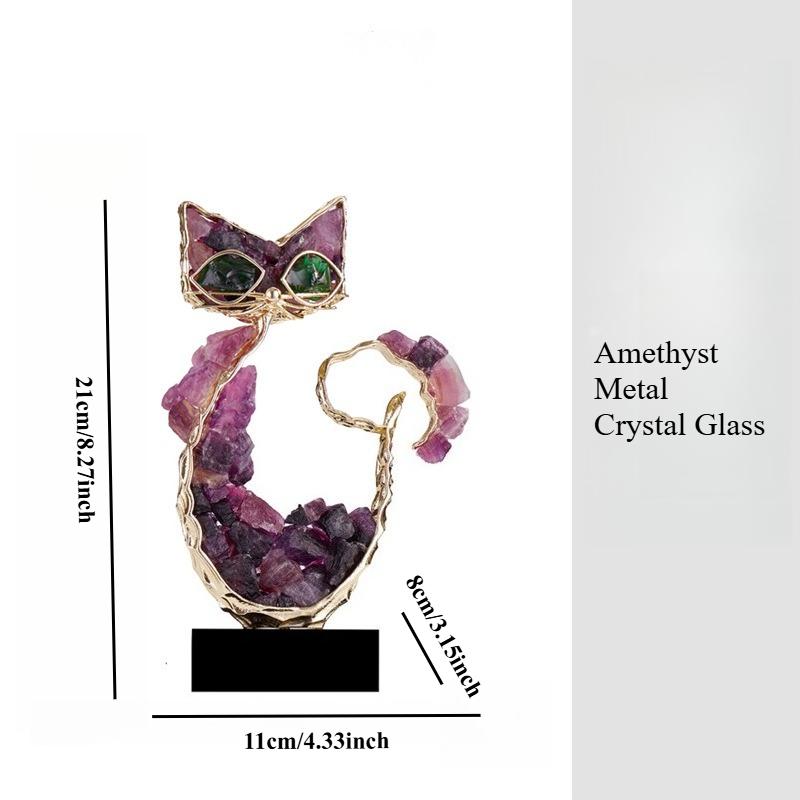 Amethyst Cat, Glass Crystal Ornament, Office Desk Decoration, Creative Artwork, Room Aesthetic Decoration