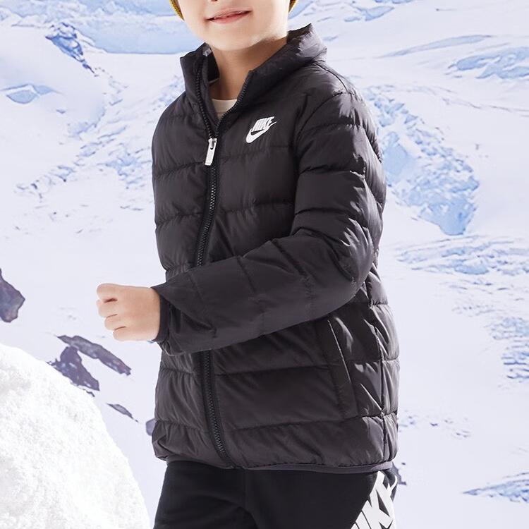 Nike Down Jacket Logo Print Stand Collar Zipper Kids Jackets Black NY2242044GS-001