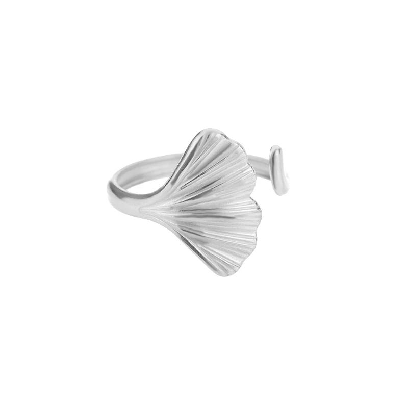 Vintage prsteny s listem ginkga pro ženy Nerezová ocel Nastavitelný otevřený prsten na prst Svatba Estetické šperky anillos mujer