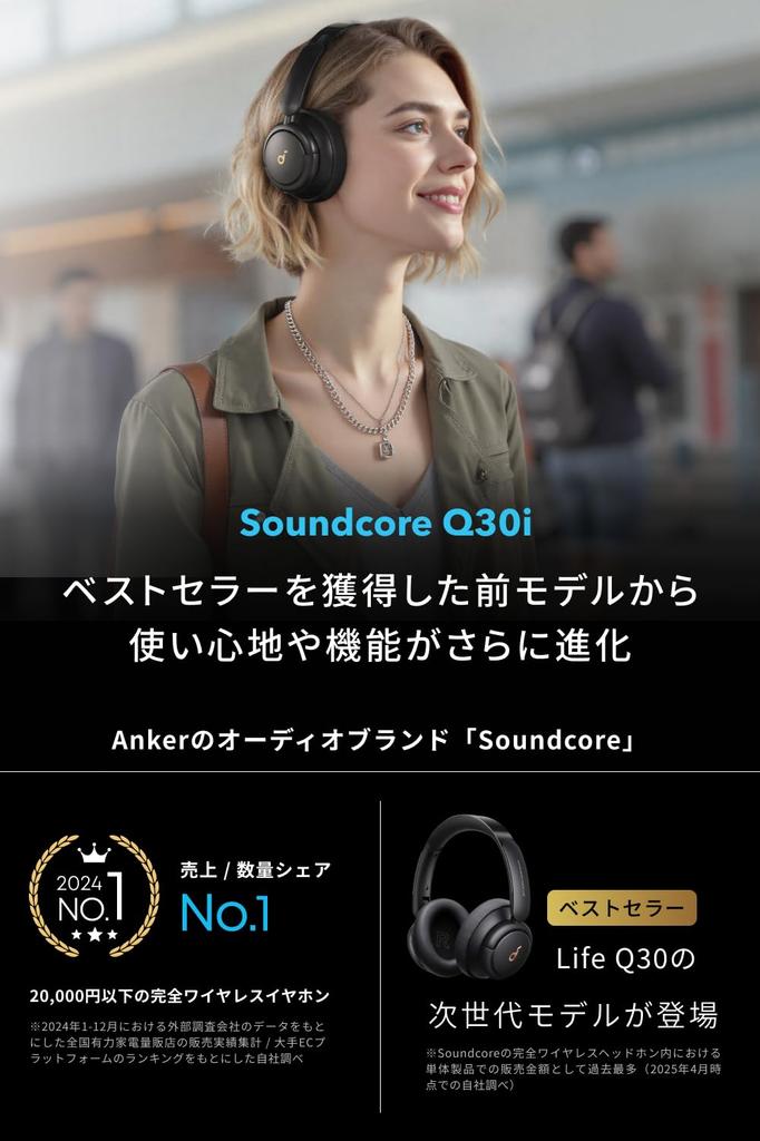 Anker Soundcore Q30i Wireless Noise Ambient Sound Bluetooth Audio AUX Up to 80 Hours of App Black (Bluetooth 5.3 Headphones) [Ultra Cancelling, Mode,
