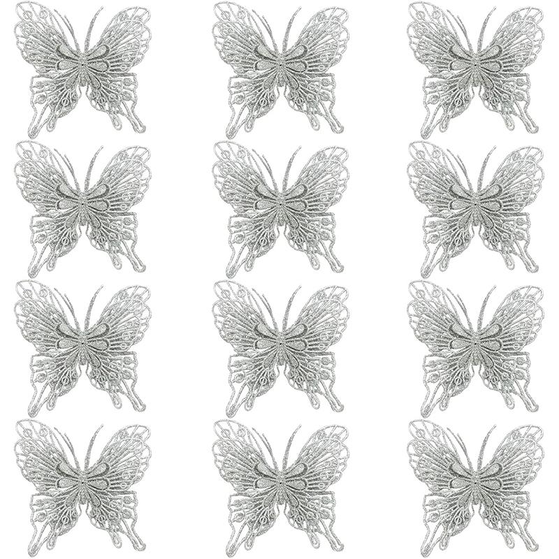 5Pcs Christmas Tree Butterfly Decor Glitter Hollow Butterfly Xmas Tree Hanging Decor Home New Year 2025 Navidad Decoration