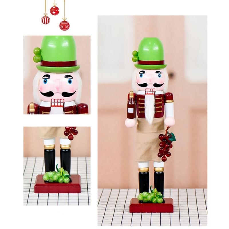 Solid Wood Nutcrackers Figure 36CM Tall For Holiday Wine Decors Christmas Tabletop Shelf Display And Collectible Art