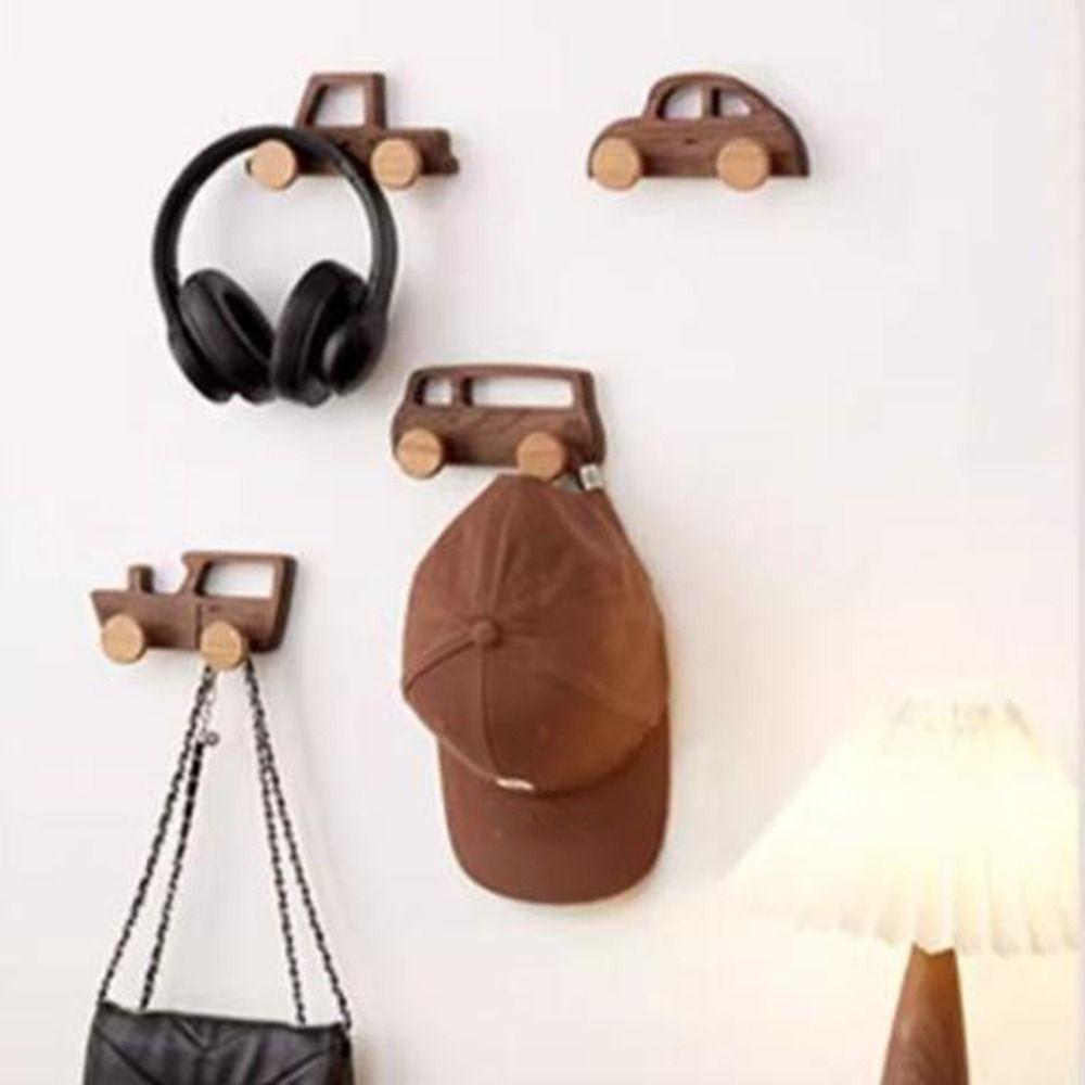 Multifunctional Wall Mounted Wood Car Shaped Hooks Vintage Cute Cartoon Car Wall Hooks Decorative Coat Bag Hook Entrance