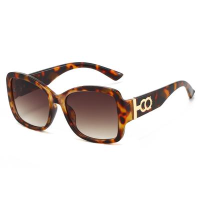 New Retro Leopard Gradient Rectangular Women Sunglasses UV400 Contrast Color Temple Decoration Casual Sun Glasses