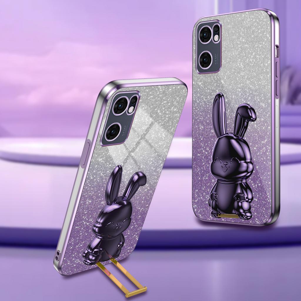 For Oppo Reno7 5G (Global) Case Electroplating PC+TPU Phone Cover with Pull-out Kickstand