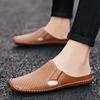 Fashion Classic Mens Casual Leather Boat Shoes Men Loafers Shoes Hollow Out Breathable Half Slipper Flats Lazy Shoes Muller Shoes Man