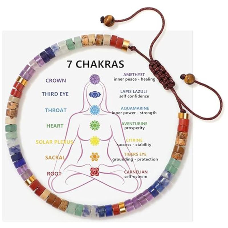 

Радужный семицветный браслет из натуральных камней, плетеный из бусин-колесиков, женский браслет-подарок с карточкой благословения excluding card