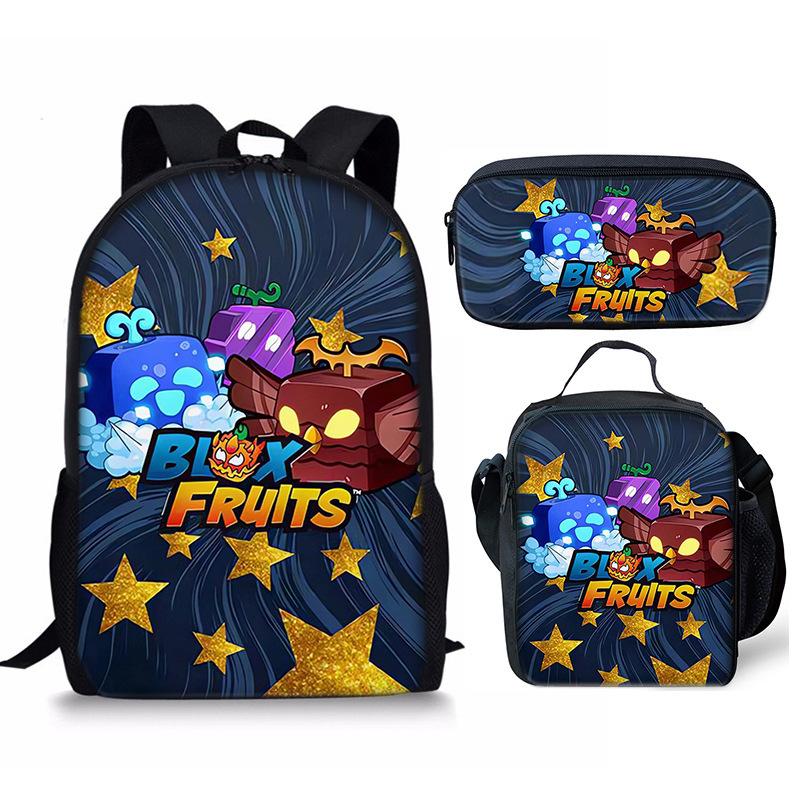 Bloxfruits Primary School Schoolbag Three-Piece Cartoon Backpack Combination Set Diy