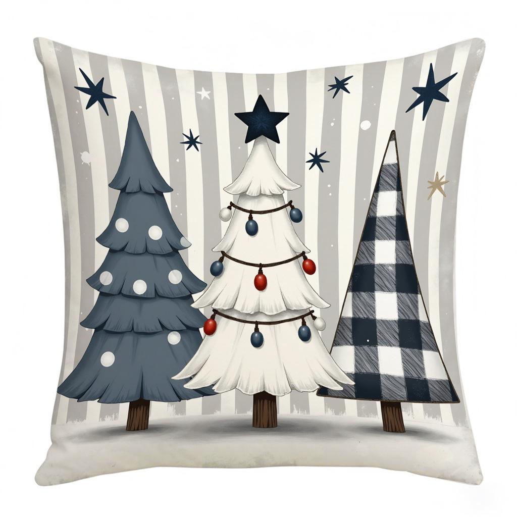 Christmas White and Blue Pillowcase Snowman Snowflake Christmas Decoration Combination Living Room Bedroom Home Cushion Cover