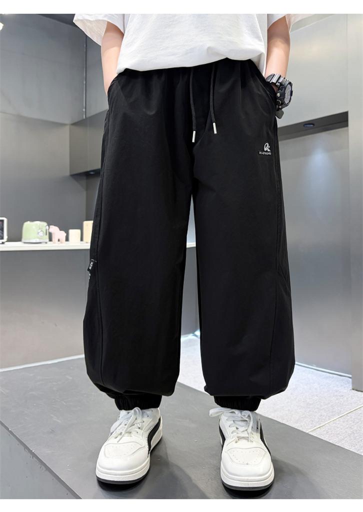 Boys' cool quick drying pants summer 2026 new children's summer pants breathable mid size children's leg tied pants