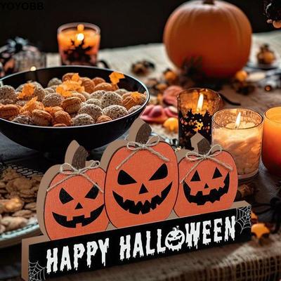 Crafts Wooden Fall Pumpkin Table Decor Funny Cute Halloween Desk Decoration Decorative Halloween Ornaments Fall Party