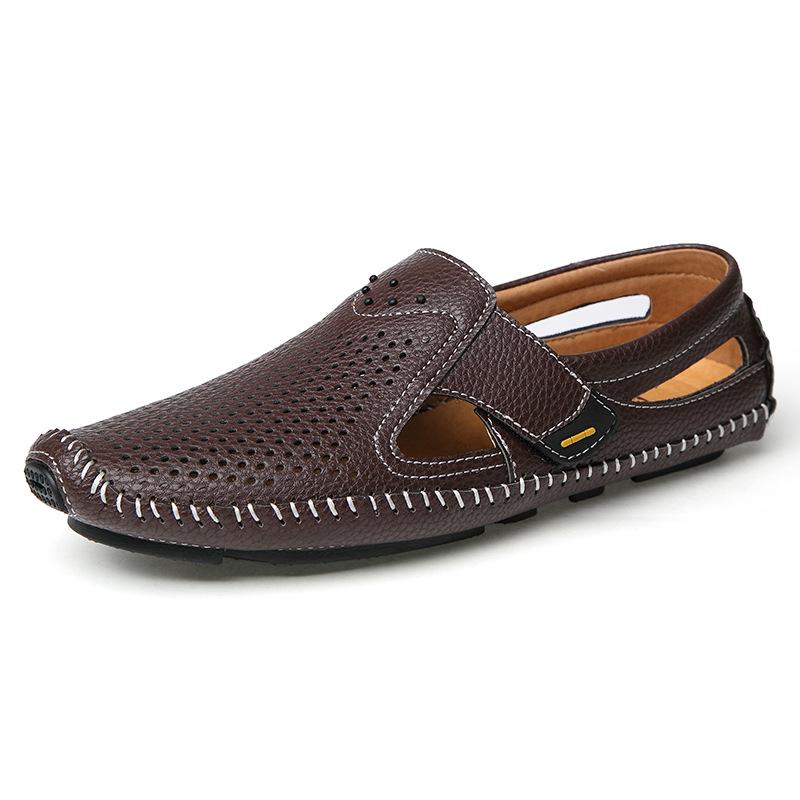 Summer New Men's Casual Hollow Breathable Doudou Shoes Comfortable, Light and Non-slip Hand-sewn Bag Head Sandals