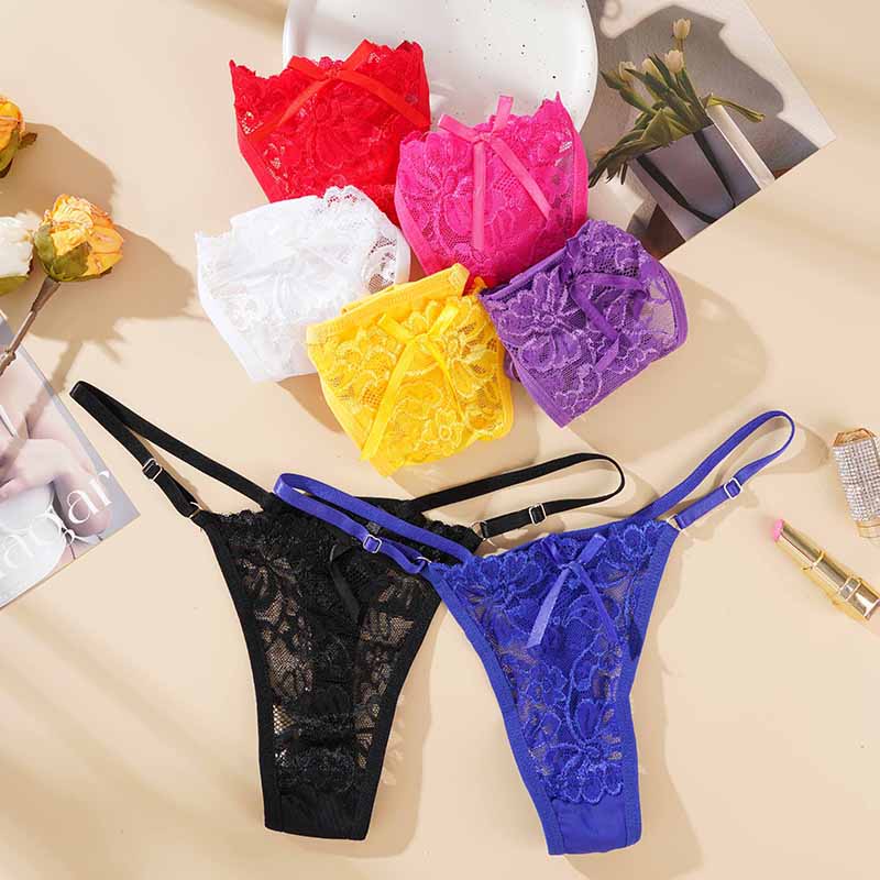 Sexy Lace Underwear For Women Low Rise Adjustable Thongs Transparent G-String Female Breathable Underpants Lingerie