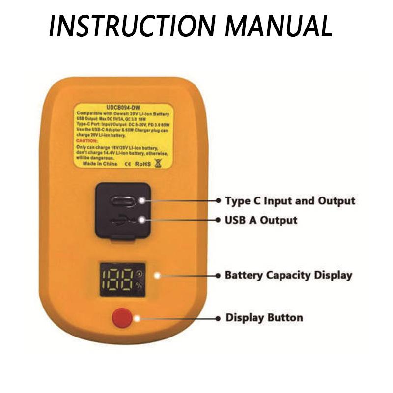 Battery Fast Charging Adapter For Makita/Bosch For Milwaukee/Dewlt 18/20V Battery With USB Type-C interface Input Output