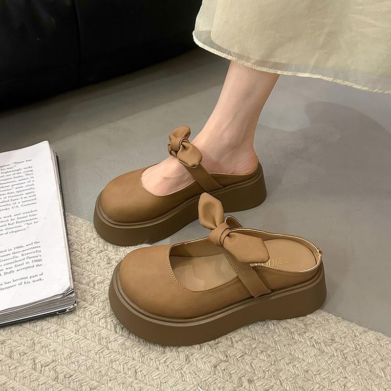 

College style bag head half slippers women wear new summer thick bottom with skirt Mary Jane cool slippers 40