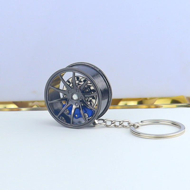 Wheel Hub Car Key Chain Fidget Toy Car Tire Brake Disc Keychain Gadget Keyring Bags Pendant 3D Alloy Model Gift Decor