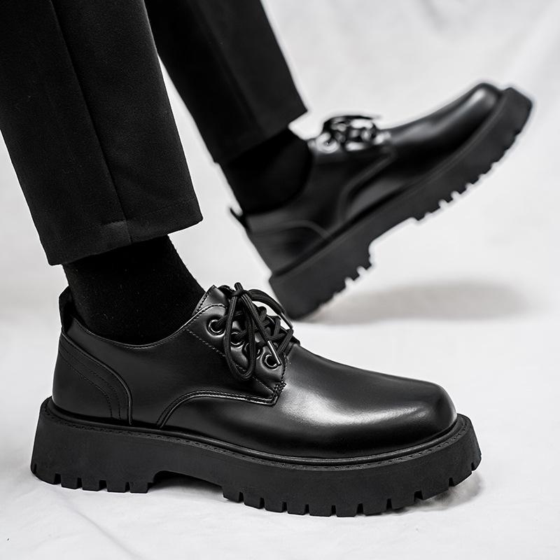 Nowe skórzane buty męskie czarne niskie buty robocze w stylu brytyjskim na platformie modne wszechstronne casualowe modne buty modne skórzane buty