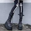 Fashion 2024 New Thick Soled Motorcycle Boots Dark Gothic Spice Girls Middle Women's Boots Matte Black Platform Comfortable Knight Boot