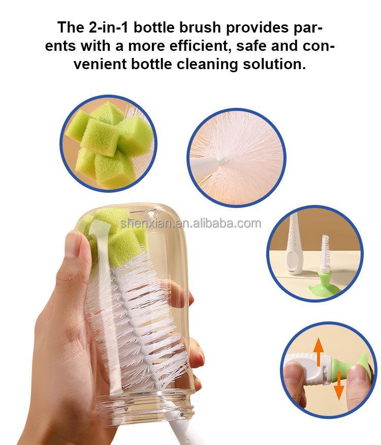 Professional Baby Bottle Brush With Long Handle Nylon Sponge for Decontamination Suction Cup